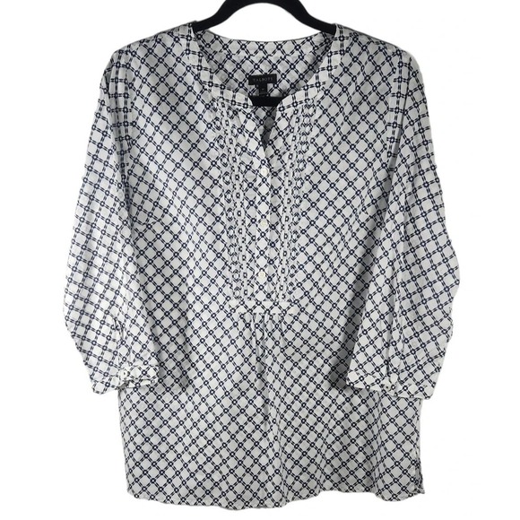 Talbots Tops - Talbots Blue White 3/4 Sleeve Shirt Blouse Lightweight 100% Cotton Women  Medium